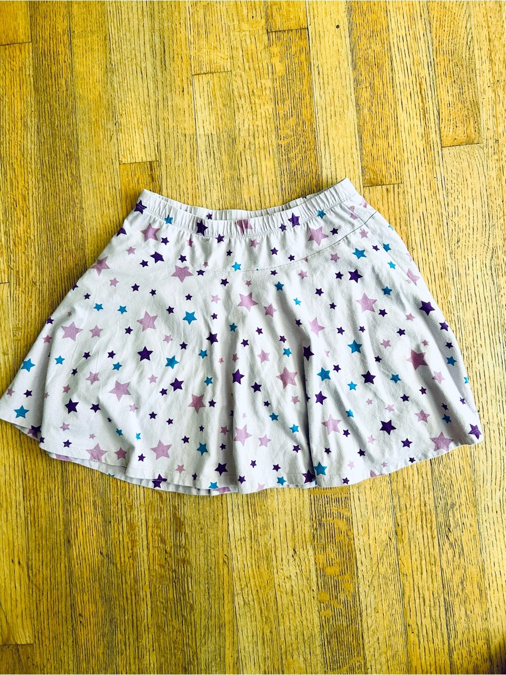 Lands' End Purple Lavender Blue Stars Elastic Waistband 100% Cotton Skort L 14